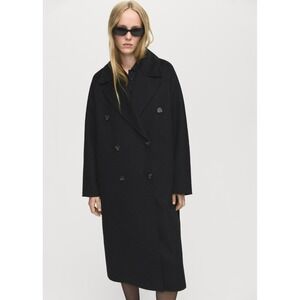 MANGO‎ Handmade Oversized Wool Coat Jacket in Black Women's Large NWT